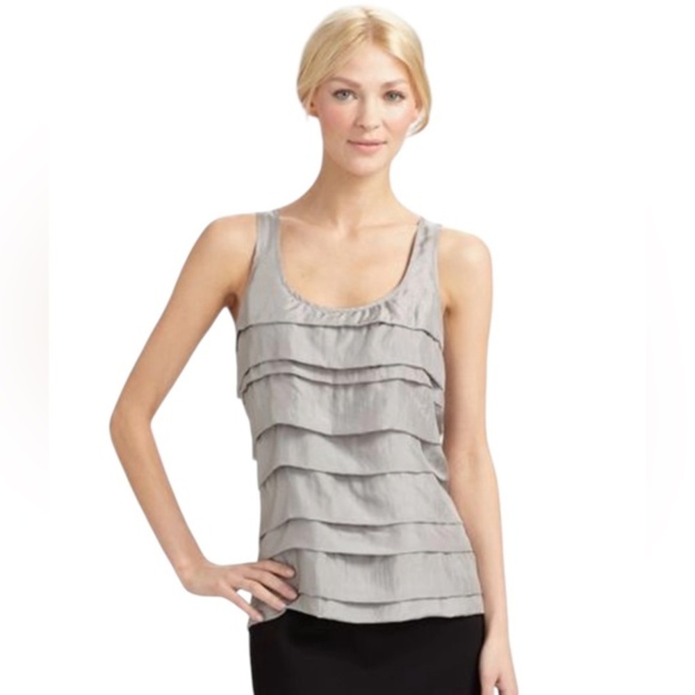 Madison Marcus Silver Metallic Shimmer Silk Tiered Ruffled Racerback Tank Top XS